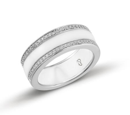 Sterling Silver Ring White Ceramic,White Cubic Zirconia (R303339WECZSL925) - US 6.5