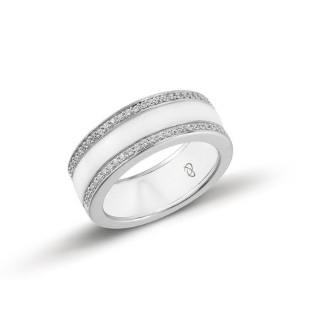 Sterling Silver Ring White Ceramic,White Cubic Zirconia (R303339WECZSL925) - US 6.5