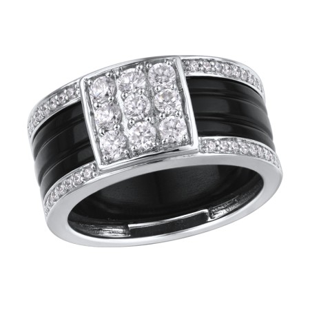 Sterling Silver Ring Black Ceramic,White Cubic Zirconia (R303340BKCZSL925) - US 6.5