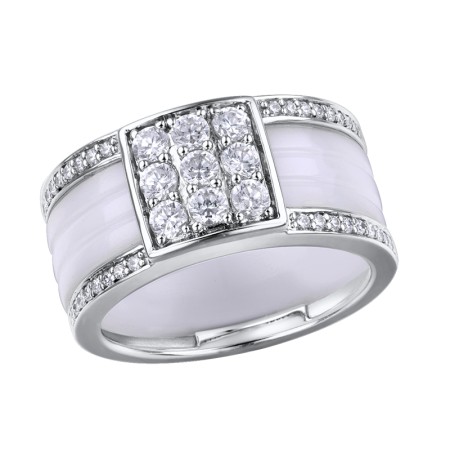 Sterling Silver Ring White Ceramic,White Cubic Zirconia (R303340WECZSL925) - US 6.5