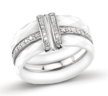 Sterling Silver Ring White Cubic Zirconia,White Ceramic (R303342WECZSL925) - US 6.5