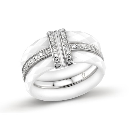 Sterling Silver Ring White Cubic Zirconia,White Ceramic (R303342WECZSL925) - US 6.5