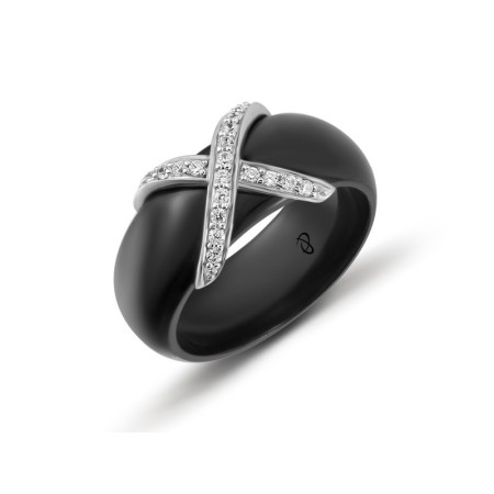 Sterling Silver Ring Black Ceramic,White Cubic Zirconia (R303343BKCZSL925) - US 5.5