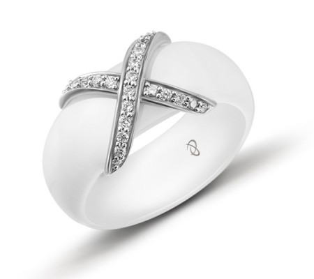 Sterling Silver Ring White Ceramic,White Cubic Zirconia (R303343WECZSL925) - US 5.5