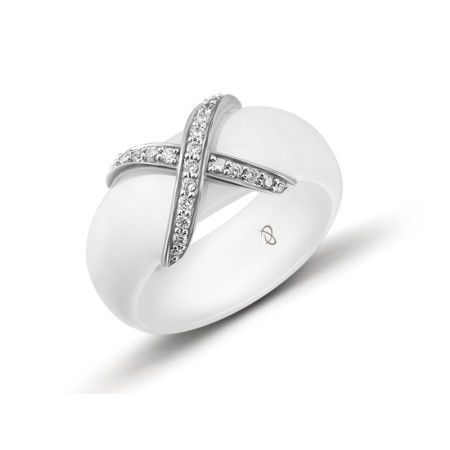 Sterling Silver Ring White Ceramic,White Cubic Zirconia (R303343WECZSL925) - US 5.5