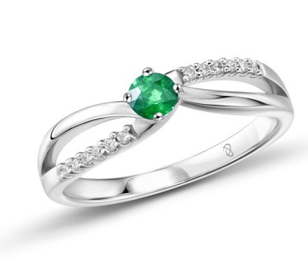 Sterling Silver Ring Emerald,White Cubic Zirconia (R303347ECZSL925)