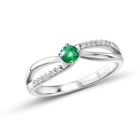 Sterling Silver Ring Emerald,White Cubic Zirconia (R303347ECZSL925)