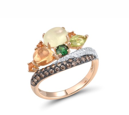 14KRWB Ring Brown Diamond,Citrine,Diamond,Green Garnet,Peridot,Prehnite (R303402MUL14KRWB)