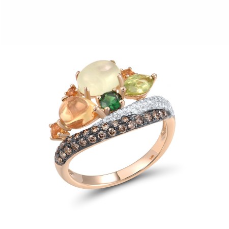 14KRWB Ring Brown Diamond,Citrine,Diamond,Green Garnet,Peridot,Prehnite (R303402MUL14KRWB)