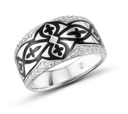 Sterling Silver Ring Enamel,White Cubic Zirconia (R303410ENASL925)
