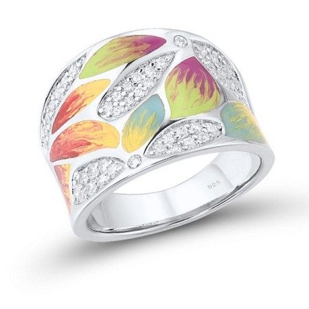 Sterling Silver Ring Enamel,White Cubic Zirconia (R303412ENA4SL925)