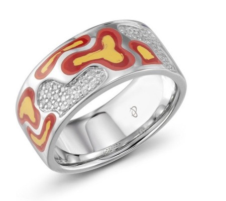 Sterling Silver Ring Enamel,White Cubic Zirconia (R303413ENA1SL925)