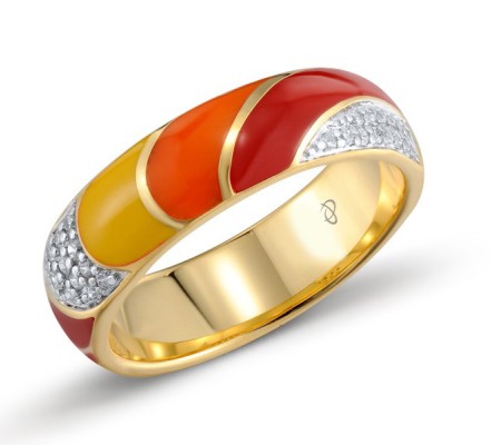 Sterling Silver w/ Yellow Plating Ring Diamond,Enamel,White Cubic Zirconia (R303415ENA5SY925)