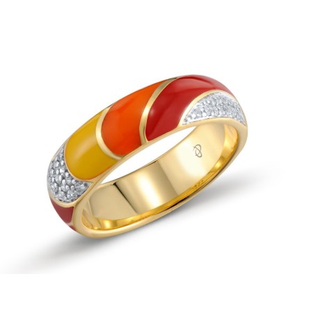 Sterling Silver w/ Yellow Plating Ring Diamond,Enamel,White Cubic Zirconia (R303415ENA5SY925)