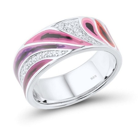 Sterling Silver Ring Enamel,White Cubic Zirconia (R303416ENA2SL925)