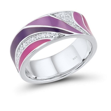 Sterling Silver Ring Enamel,White Cubic Zirconia (R303416ENA4SL925)