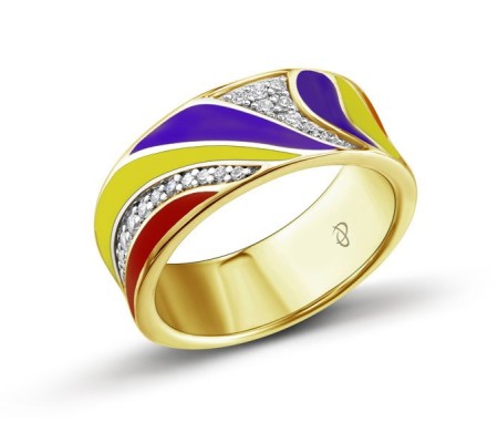 Sterling Silver Ring Diamond,Enamel,White Cubic Zirconia (R303416ENA5SY925) - US 5.5