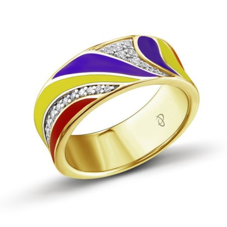 Sterling Silver Ring Diamond,Enamel,White Cubic Zirconia (R303416ENA5SY925) - US 5.5