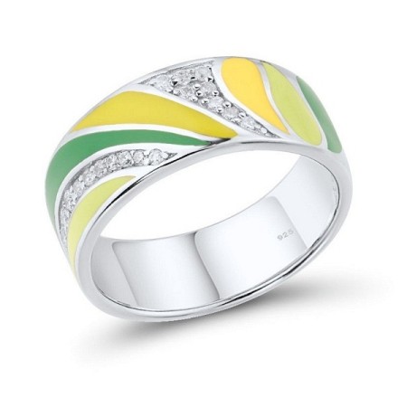 Sterling Silver Ring Enamel,White Cubic Zirconia (R303416ENASL925)