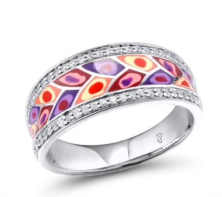 Sterling Silver Ring White Cubic Zirconia,Enamel (R303420ENASL925)