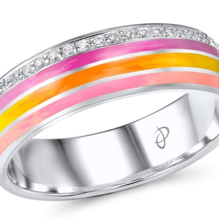 Sterling Silver Ring Enamel,White Cubic Zirconia (R303422ENA4SL925)