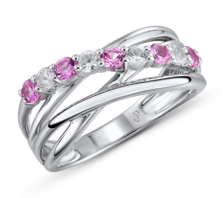 Sterling Silver Ring Created Pink Sapphire,White Cubic Zirconia (R303450CPSZSL925) - US 5