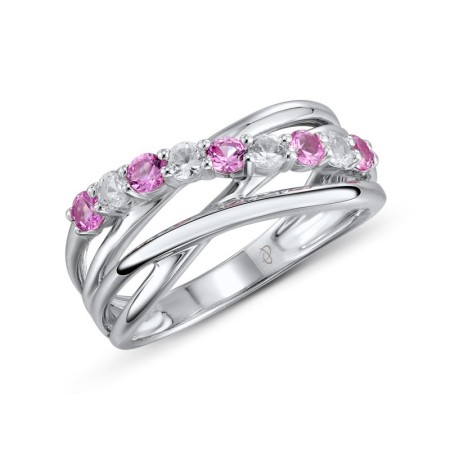 Sterling Silver Ring Created Pink Sapphire,White Cubic Zirconia (R303450CPSZSL925) - US 5