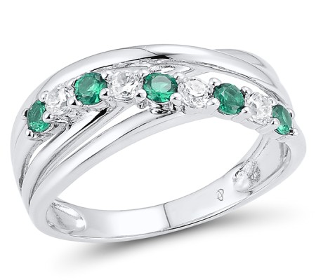 Sterling Silver Ring Green Spinel,White Cubic Zirconia (R303450GSZSL925) - US 5