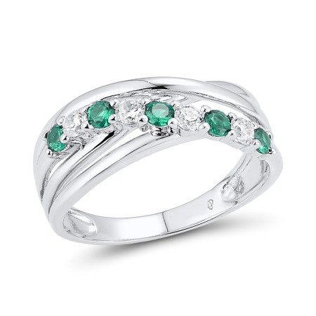 Sterling Silver Ring Green Spinel,White Cubic Zirconia (R303450GSZSL925) - US 5