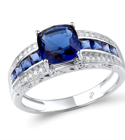 Blue Glass Solitaire Ring Sterling Silver Ring (R303453BLNZSL925-6)