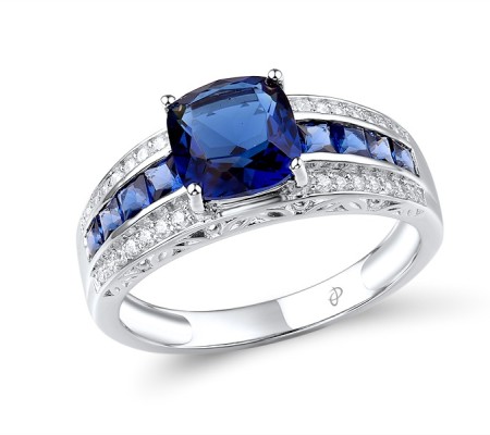 Sterling Silver Ring Blue Glass,Blue Nano Cubic Zirconia,White Cubic Zirconia (R303453BLNZSL925) - US 6