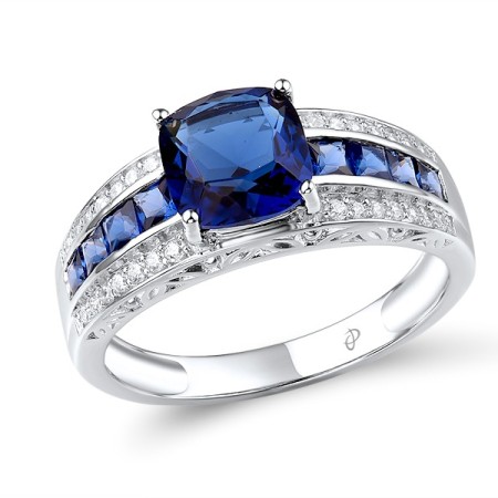 Sterling Silver Ring Blue Glass,Blue Nano Cubic Zirconia,White Cubic Zirconia (R303453BLNZSL925) - US 6