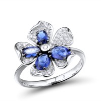 Sterling Silver w/ Black White Plating Ring Blue Glass,White Cubic Zirconia (R303513BLGZSK925) - US 6