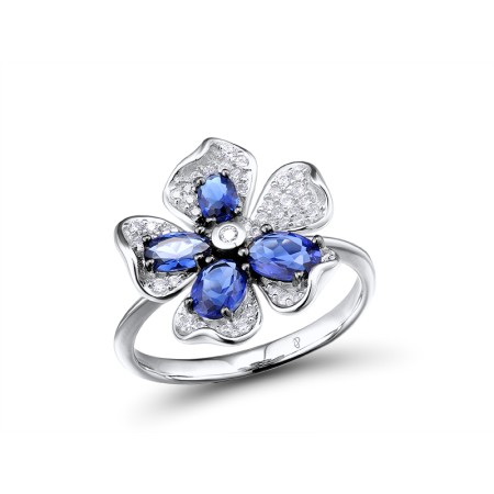 Sterling Silver w/ Black White Plating Ring Blue Glass,White Cubic Zirconia (R303513BLGZSK925) - US 6