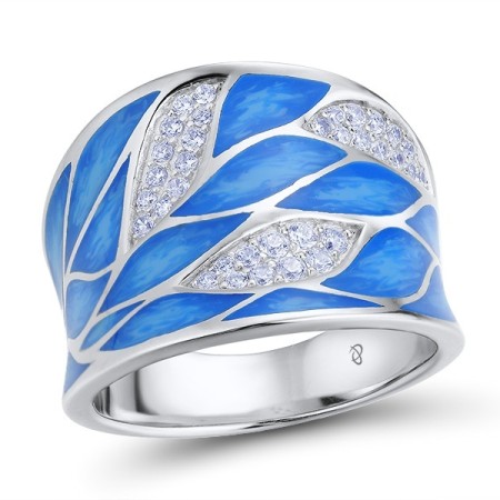 Sterling Silver Ring Enamel,White Cubic Zirconia (R303522ENA1SL925)
