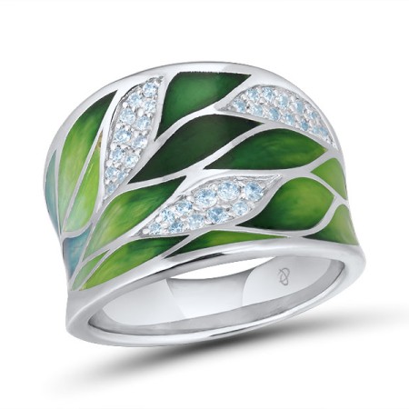 Sterling Silver Ring Enamel,White Cubic Zirconia (R303522ENA2SL925) - US 6.5