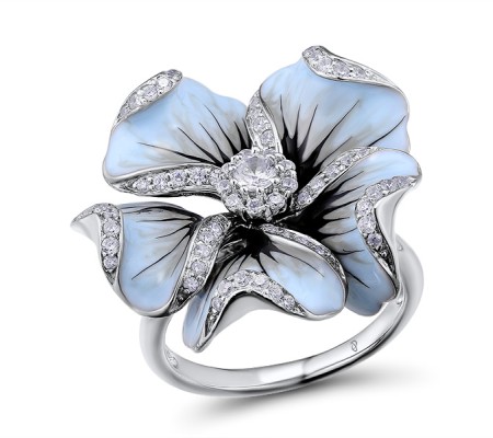 Sterling Silver Ring Enamel,White Cubic Zirconia (R303523ENA1SL925) - US 6.75