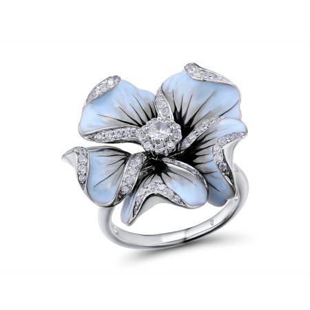 Sterling Silver Ring Enamel,White Cubic Zirconia (R303523ENA1SL925) - US 6.75