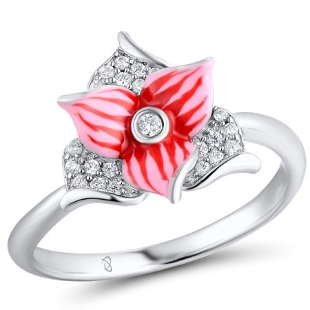 Sterling Silver Ring Enamel,White Cubic Zirconia (R303526ENASL925)