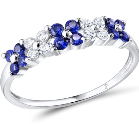 Sterling Silver Ring Blue Nano Cubic Zirconia,White Cubic Zirconia (R303544BZZSL925) - US 5