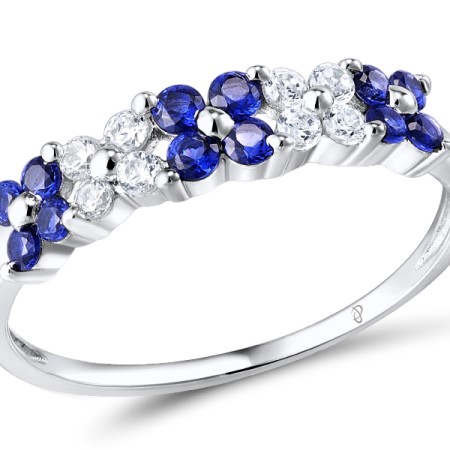 Sterling Silver Ring Blue Nano Cubic Zirconia,White Cubic Zirconia (R303544BZZSL925) - US 5