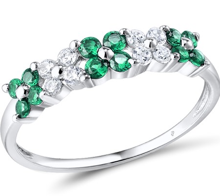 Sterling Silver Ring Green Spinel,White Cubic Zirconia (R303544GSZSL925) - US 9