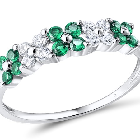 Sterling Silver Ring Green Spinel,White Cubic Zirconia (R303544GSZSL925) - US 9