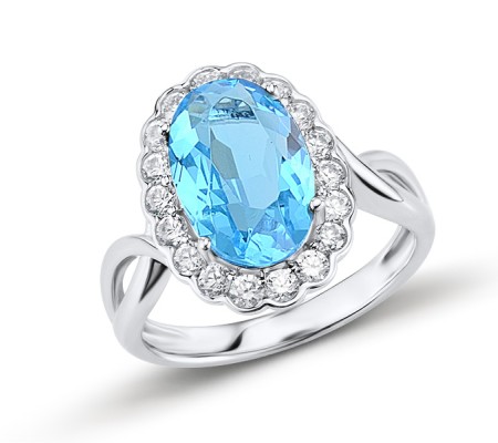 Sterling Silver Ring Blue Glass,White Cubic Zirconia (R303546BLGZ1SL925) - US 5