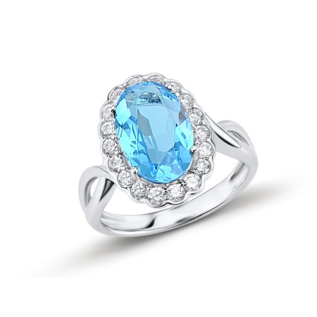 Sterling Silver Ring Blue Glass,White Cubic Zirconia (R303546BLGZ1SL925) - US 5