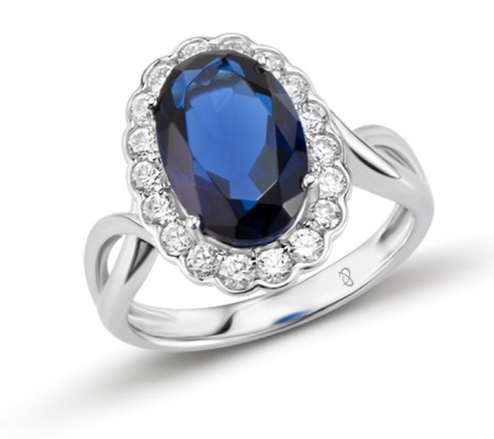 Sterling Silver Ring White Cubic Zirconia,Blue Glass (R303546BLGZSL925) - US 5