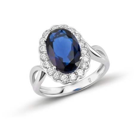 Sterling Silver Ring White Cubic Zirconia,Blue Glass (R303546BLGZSL925) - US 5