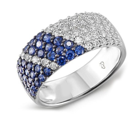 Sterling Silver w/ Black White Plating Ring Blue Nano Cubic Zirconia,White Cubic Zirconia (R303579BZZSK925) - US 5