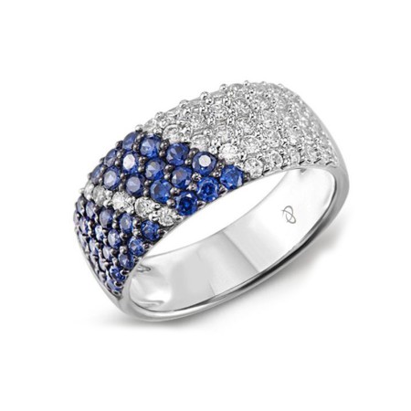 Sterling Silver w/ Black White Plating Ring Blue Nano Cubic Zirconia,White Cubic Zirconia (R303579BZZSK925) - US 5