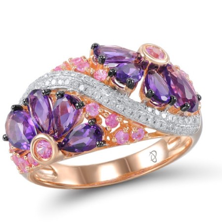 14KRWB Ring Amethyst,Diamond,Pink Sapphire (R303583AAPS14KRWB) - US 7